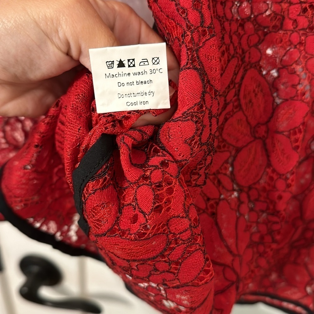 NWT Allegra K Red Lace Long Sleeve Floral Top! - Picture 5 of 5